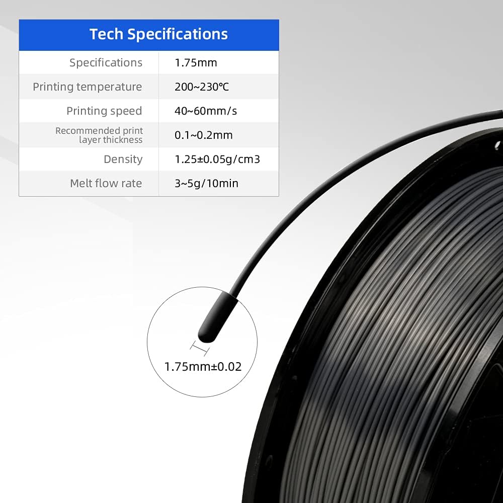 Flashforge 3D Printer Filament Silk PLA 1.75mm 1kg Spool-Dimensional Accuracy +/- 0.02mm (Metal Grey)