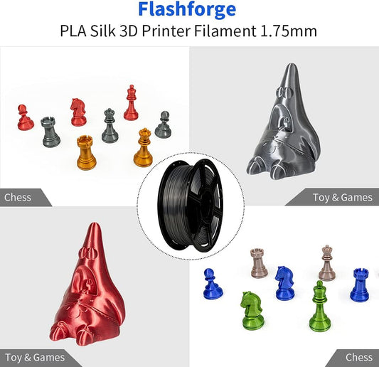Flashforge 3D Printer Filament Silk PLA 1.75mm 1kg Spool-Dimensional Accuracy +/- 0.02mm (Metal Grey)
